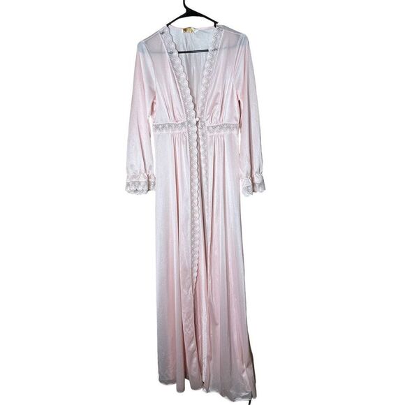 Vintage Ilise Stevens Light Pink Satin Prairie Style Long Robe - Picture 1 of 12